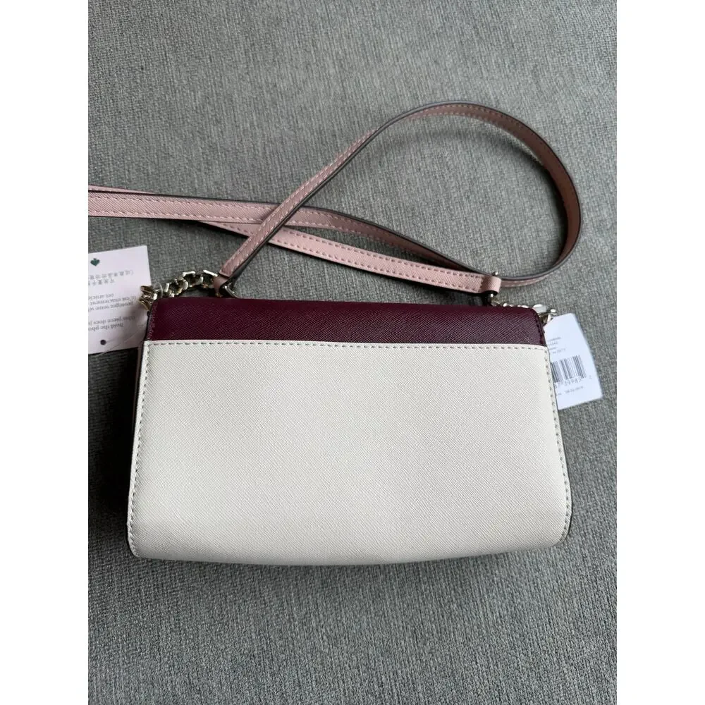 Kate Spade Cameron Small Flap Crossbody Cherry Wood White Pink  Burgundy Maroon